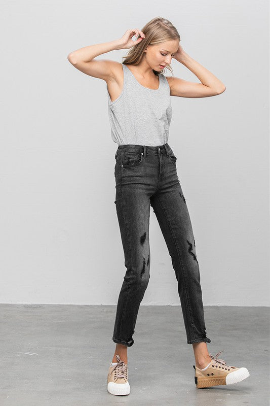 Mid Rise Distressed Straight Jeans us.meeeshop -  Pants