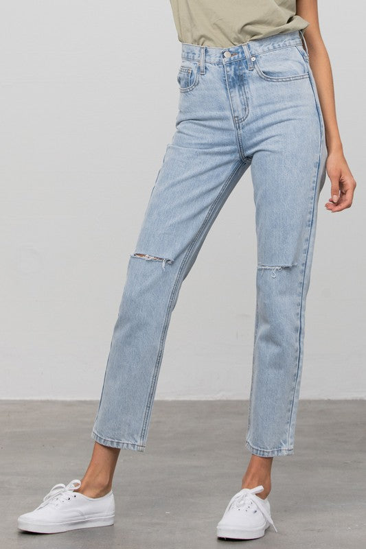 High Waist Ripped Tapered Jeans | view 2 | Denim Lab USA | us.meeeshop