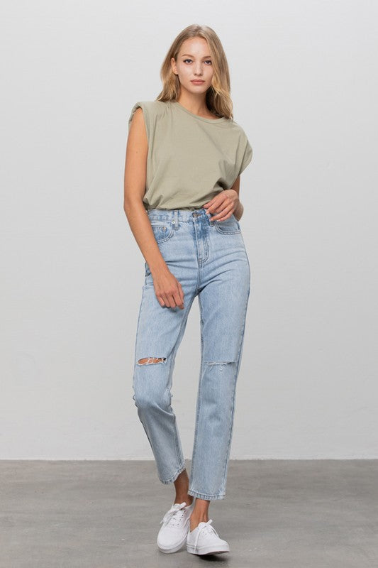 High Waist Ripped Tapered Jeans | view 11 | Denim Lab USA | us.meeeshop