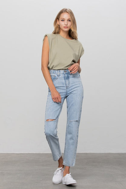 High Waist Ripped Tapered Jeans | view 11 | Denim Lab USA | us.meeeshop