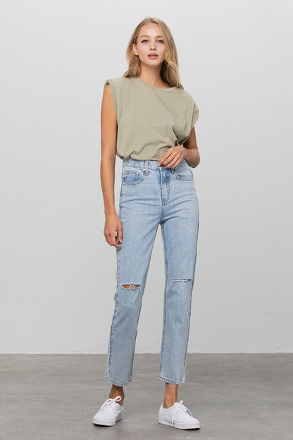 High Waist Ripped Tapered Jeans | view 10 | Denim Lab USA | us.meeeshop