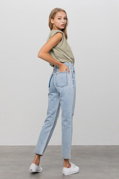 High Waist Ripped Tapered Jeans | view 6 | Denim Lab USA | us.meeeshop