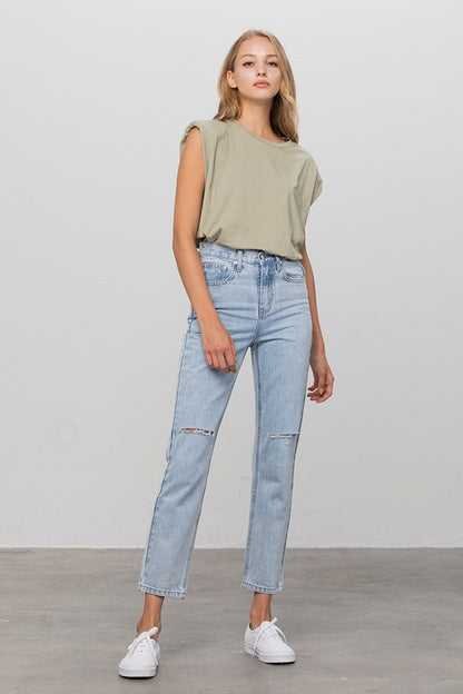 High Waist Ripped Tapered Jeans | view 12 | Denim Lab USA | us.meeeshop