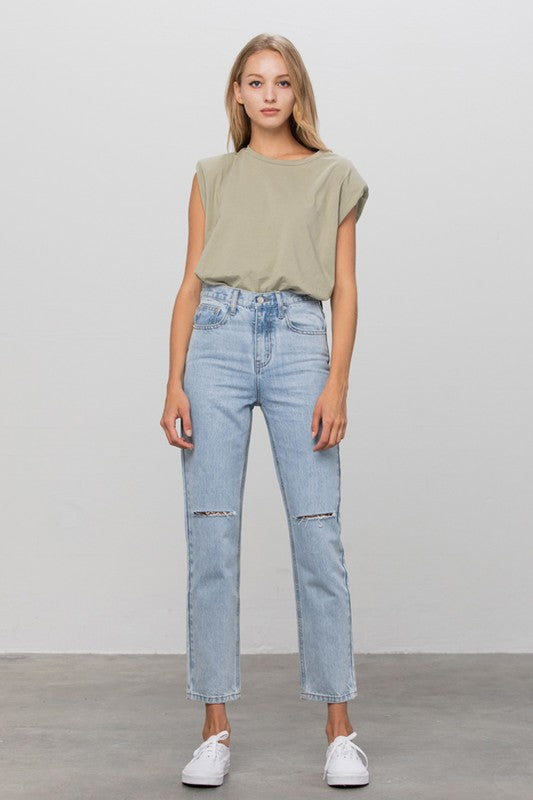 High Waist Ripped Tapered Jeans | view 5 | Denim Lab USA | us.meeeshop