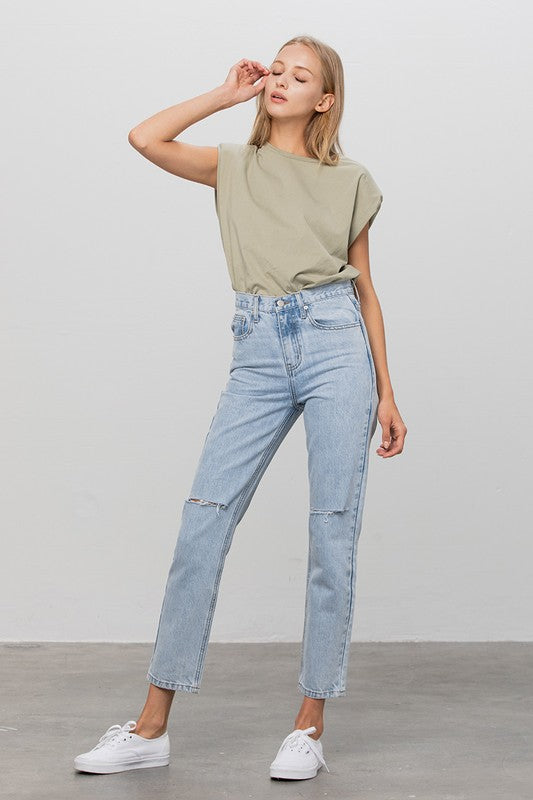 High Waist Ripped Tapered Jeans | view 9 | Denim Lab USA | us.meeeshop