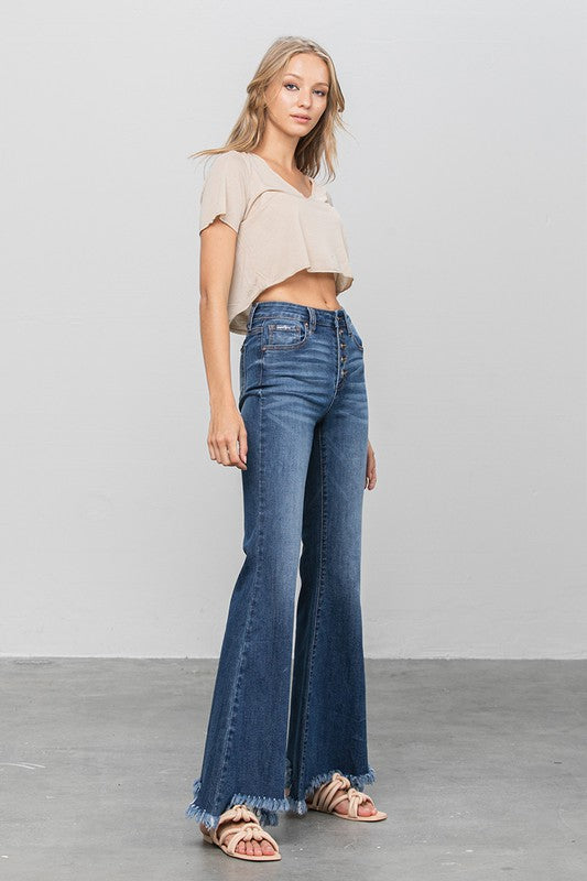 Button Fly Fray Hem Flare Jeans | view 6 | Denim Lab USA | us.meeeshop