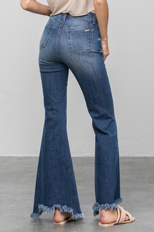 Button Fly Fray Hem Flare Jeans | view 2 | Denim Lab USA | us.meeeshop