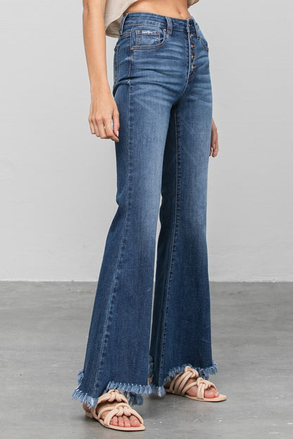 Button Fly Fray Hem Flare Jeans | view 3 | Denim Lab USA | us.meeeshop