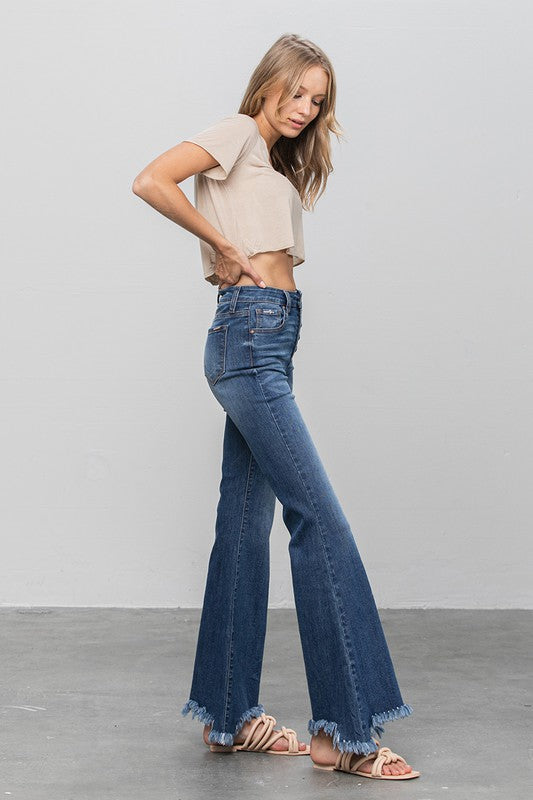 Button Fly Fray Hem Flare Jeans | view 8 | Denim Lab USA | us.meeeshop
