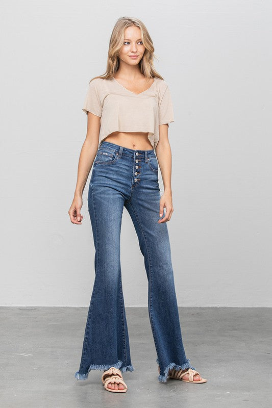 Button Fly Fray Hem Flare Jeans | view 5 | Denim Lab USA | us.meeeshop