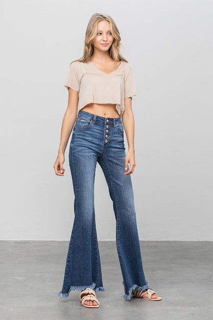 Button Fly Fray Hem Flare Jeans | view 5 | Denim Lab USA | us.meeeshop