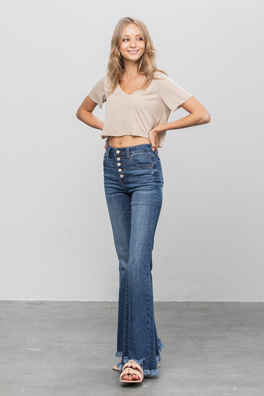 Button Fly Fray Hem Flare Jeans | view 10 | Denim Lab USA | us.meeeshop