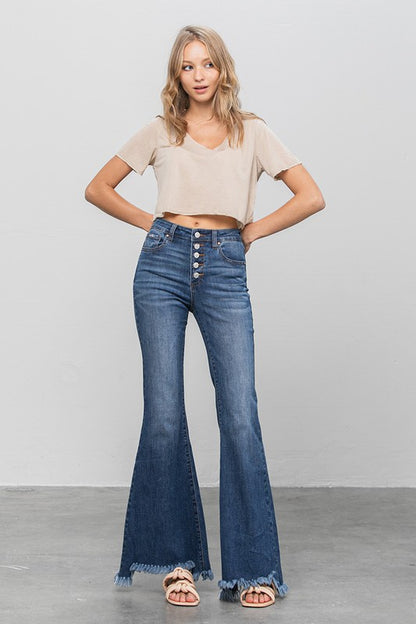 Button Fly Fray Hem Flare Jeans | view 4 | Denim Lab USA | us.meeeshop