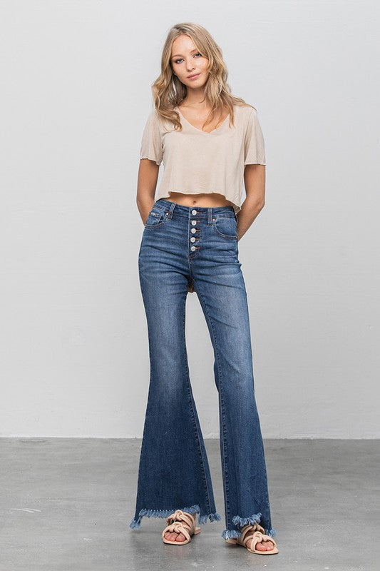 Button Fly Fray Hem Flare Jeans | view 13 | Denim Lab USA | us.meeeshop