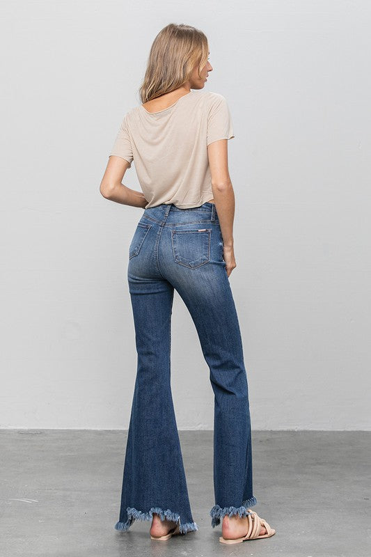 Button Fly Fray Hem Flare Jeans | view 9 | Denim Lab USA | us.meeeshop