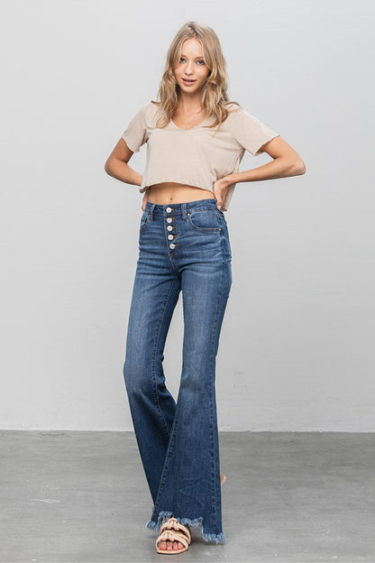 Button Fly Fray Hem Flare Jeans | view 11 | Denim Lab USA | us.meeeshop