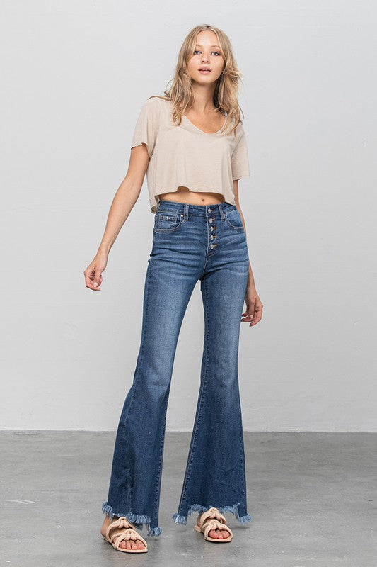 Button Fly Fray Hem Flare Jeans | view 12 | Denim Lab USA | us.meeeshop