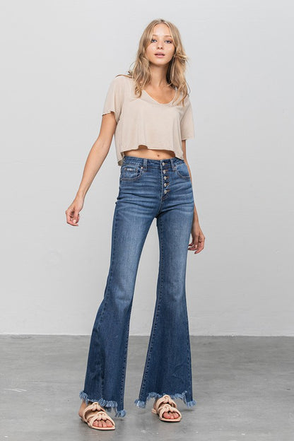 Button Fly Fray Hem Flare Jeans | view 12 | Denim Lab USA | us.meeeshop