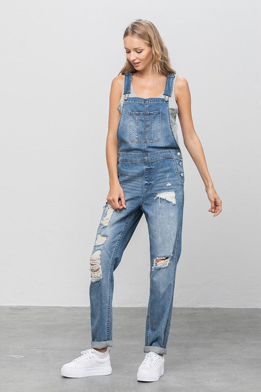 Patch Pocket Ripped Denim Overalls us.meeeshop -  Jumpsuits & Rompers