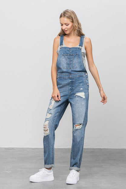 Patch Pocket Ripped Denim Overalls us.meeeshop -  Jumpsuits & Rompers