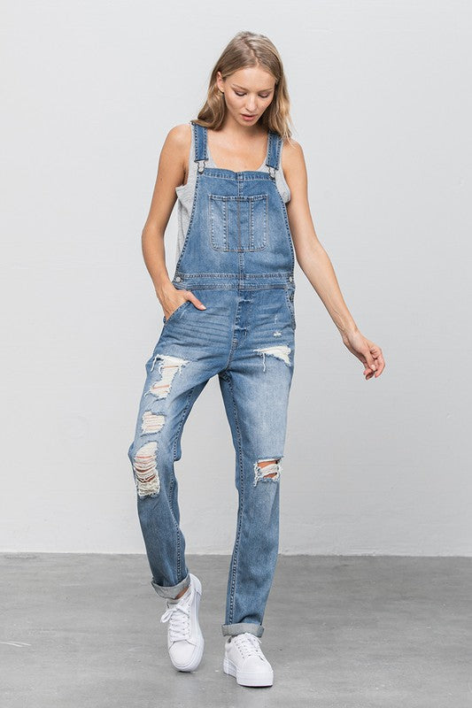 Patch Pocket Ripped Denim Overalls us.meeeshop -  Jumpsuits & Rompers