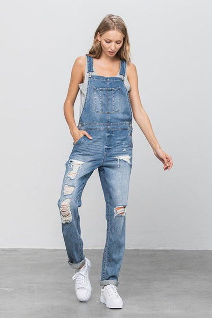 Patch Pocket Ripped Denim Overalls us.meeeshop -  Jumpsuits & Rompers
