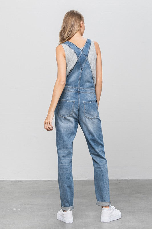 Patch Pocket Ripped Denim Overalls us.meeeshop -  Jumpsuits & Rompers