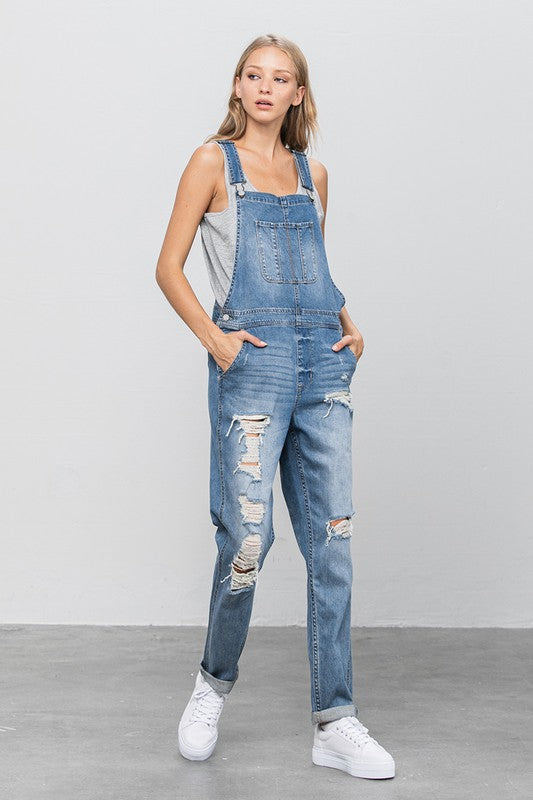 Patch Pocket Ripped Denim Overalls us.meeeshop -  Jumpsuits & Rompers