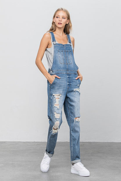 Patch Pocket Ripped Denim Overalls us.meeeshop -  Jumpsuits & Rompers