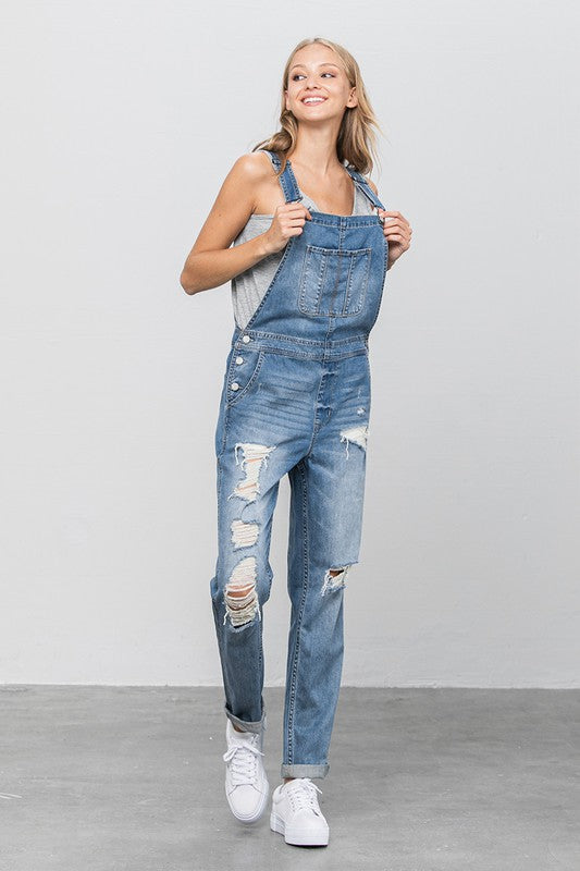 Patch Pocket Ripped Denim Overalls us.meeeshop -  Jumpsuits & Rompers