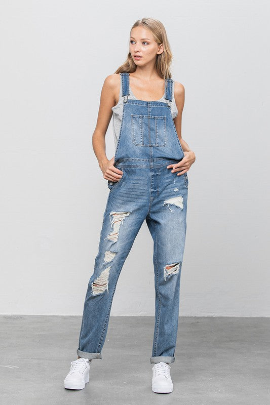 Patch Pocket Ripped Denim Overalls us.meeeshop -  Jumpsuits & Rompers