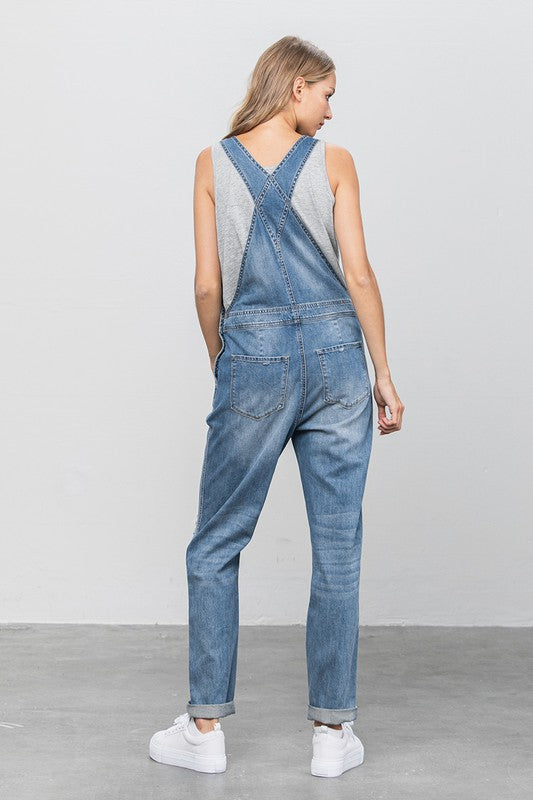 Patch Pocket Ripped Denim Overalls us.meeeshop -  Jumpsuits & Rompers