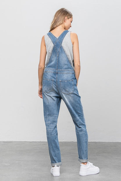 Patch Pocket Ripped Denim Overalls us.meeeshop -  Jumpsuits & Rompers