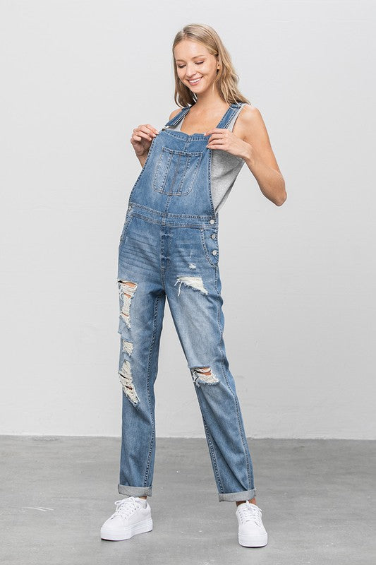 Patch Pocket Ripped Denim Overalls us.meeeshop -  Jumpsuits & Rompers