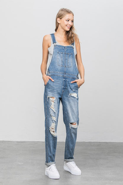 Patch Pocket Ripped Denim Overalls us.meeeshop -  Jumpsuits & Rompers