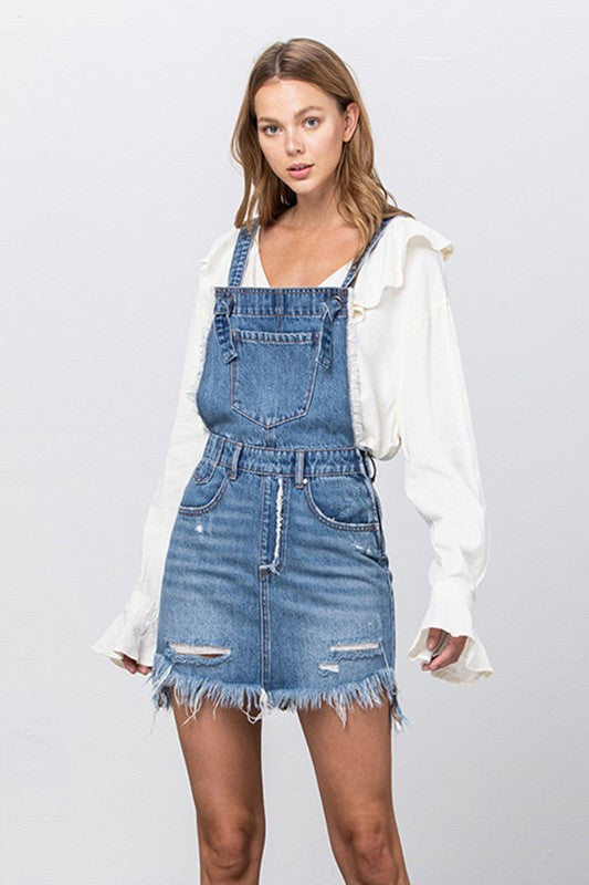 Frayed Denim Overalls Dress | Denim Lab USA | us.meeeshop
