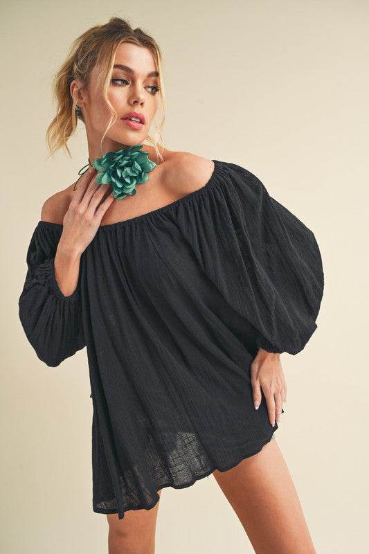 Aemi + Co Off-Shoulder Balloon Sleeve Blouse - us.meeeshop