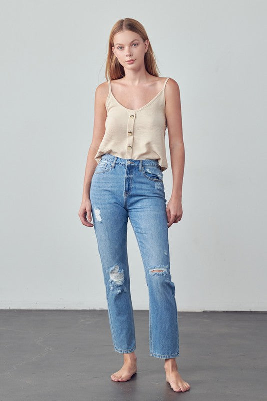 High Rise Distressed Straight Jeans | view 6 | Denim Lab USA | us.meeeshop