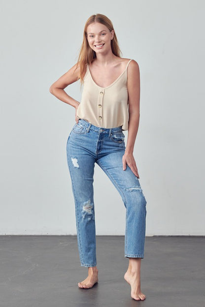 High Rise Distressed Straight Jeans | view 8 | Denim Lab USA | us.meeeshop