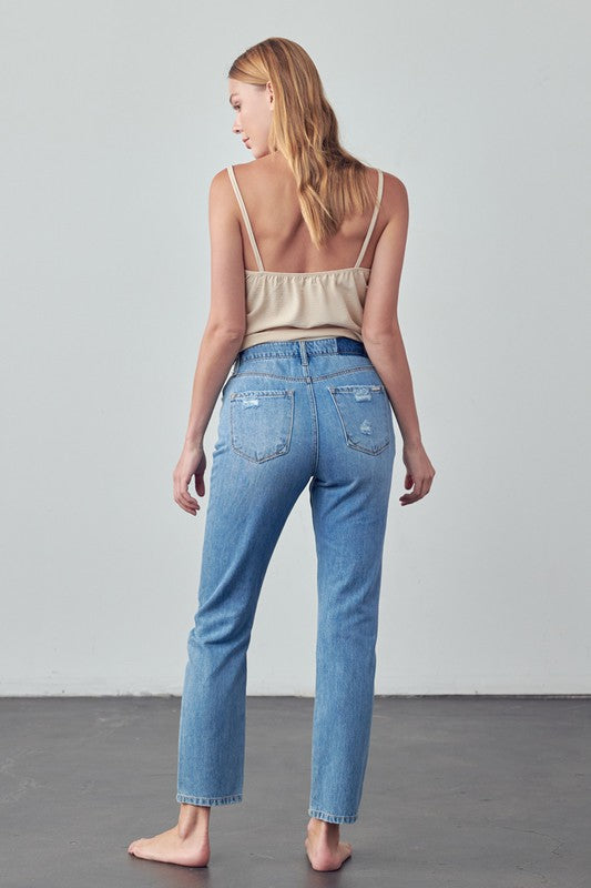 High Rise Distressed Straight Jeans | view 9 | Denim Lab USA | us.meeeshop