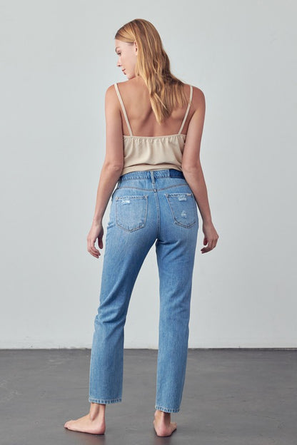 High Rise Distressed Straight Jeans | view 9 | Denim Lab USA | us.meeeshop