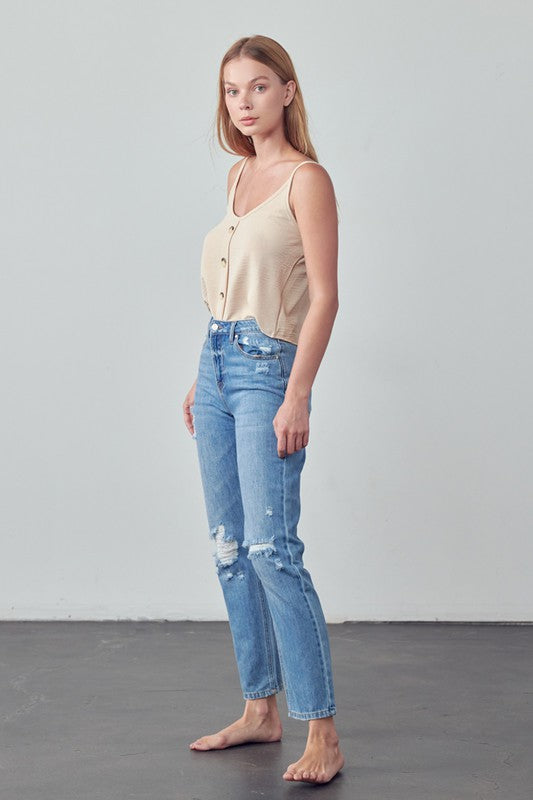 High Rise Distressed Straight Jeans | view 7 | Denim Lab USA | us.meeeshop