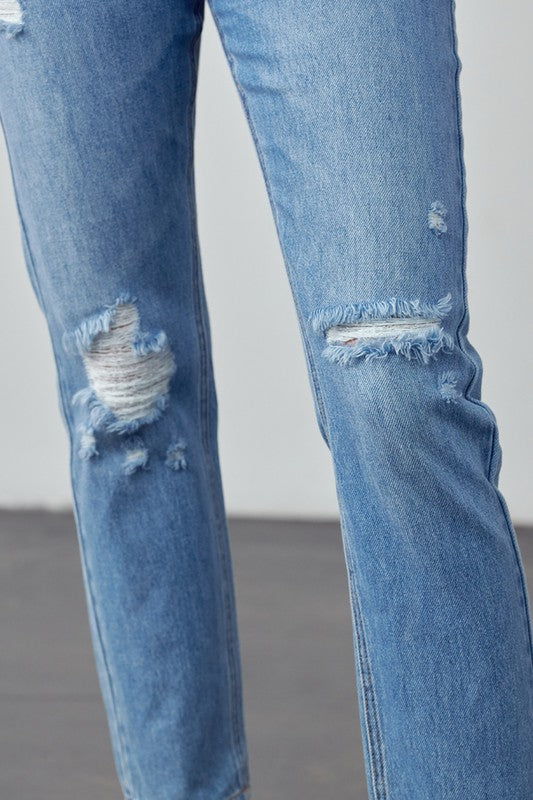 High Rise Distressed Straight Jeans | view 4 | Denim Lab USA | us.meeeshop
