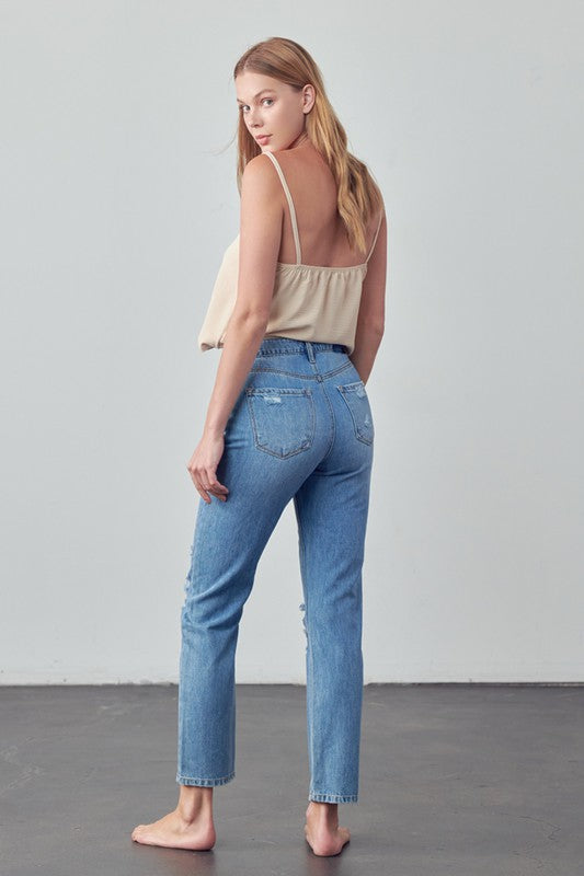 High Rise Distressed Straight Jeans | view 10 | Denim Lab USA | us.meeeshop