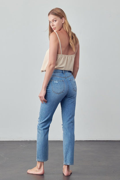 High Rise Distressed Straight Jeans | view 10 | Denim Lab USA | us.meeeshop