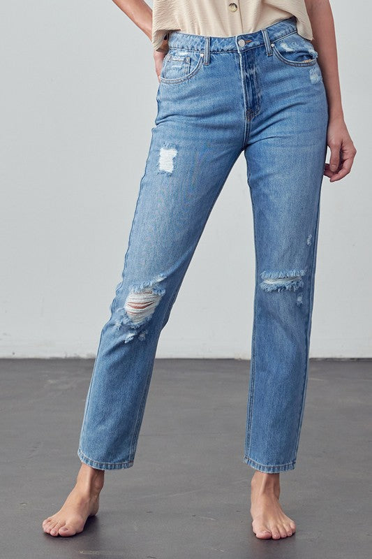 High Rise Distressed Straight Jeans | Denim Lab USA | us.meeeshop