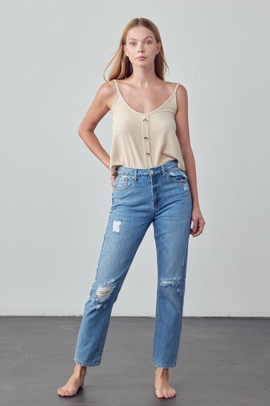 High Rise Distressed Straight Jeans | view 5 | Denim Lab USA | us.meeeshop