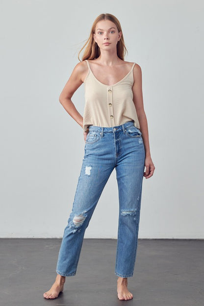 High Rise Distressed Straight Jeans | view 5 | Denim Lab USA | us.meeeshop
