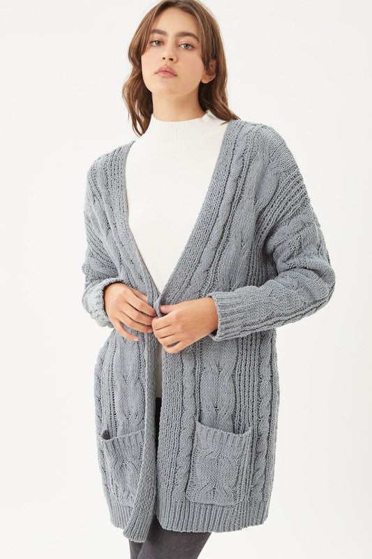 Chenille Cable Knit Oversized Open Front Cardigan | us.meeeshop