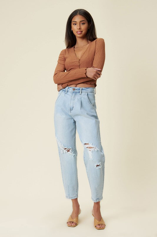 Vibrant MIU Distressed Slouchy Jeans | us.meeeshop